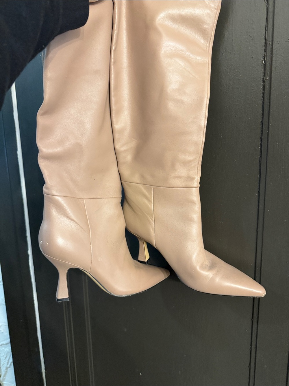 Marc Fisher Knee-High Pointed Toe Boots in Nude Beige